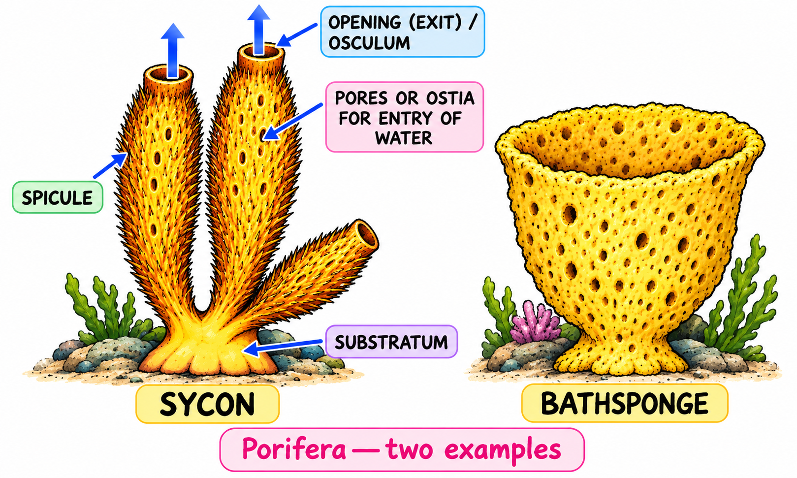 Fig. 8.7 Porifera — Sycon and Bathsponge